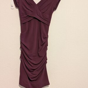 Curve Hugging - Curve Creating Maroon vNeck Sleeveless Ruched Bodycon Dress